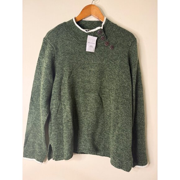 Appleseed's Sweaters - Appleseed's green sweater with white trim and decorative buttons NWOT XL
